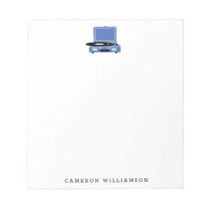 Vintage Record Player in Blue Personalized Notepad