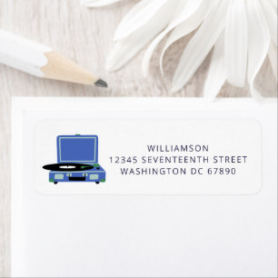 Vintage Record Player in Blue Return Address Label