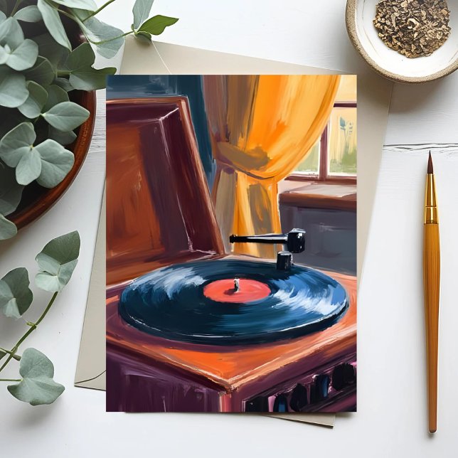 Vintage Record Player Painting Postcard (Creator Uploaded)
