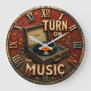 Vintage Record Player Retro Vinyl Large Clock