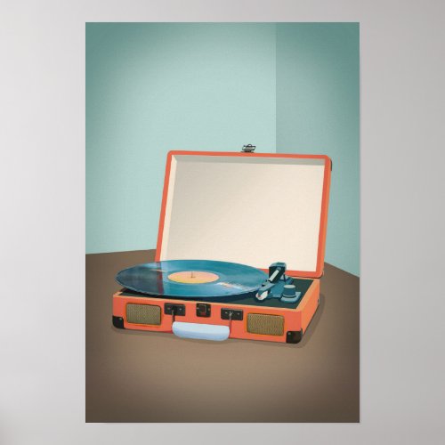 Vintage Record Player With Vinyl Record Poster