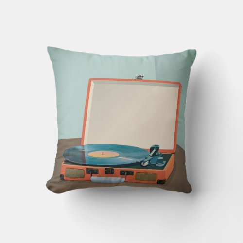 Vintage Record Player With Vinyl Record Throw Pillow