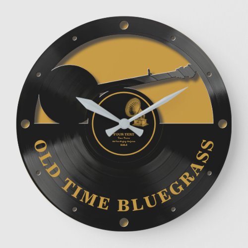 Vintage Record with Banjo Cutout Print Large Clock