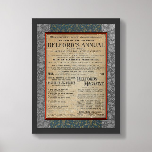 VINTAGE 'RECYCLED ART' PRINT 1888 BOOK COVER (Framed Front)