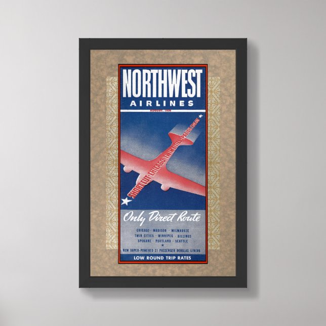 VINTAGE 'RECYCLED ART' PRINT AIRLINE 1939 (Framed Front)
