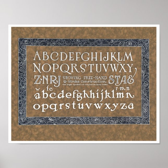 VINTAGE RECYCLED ART PRINT 'LETTERING ALPHABET' (Front)