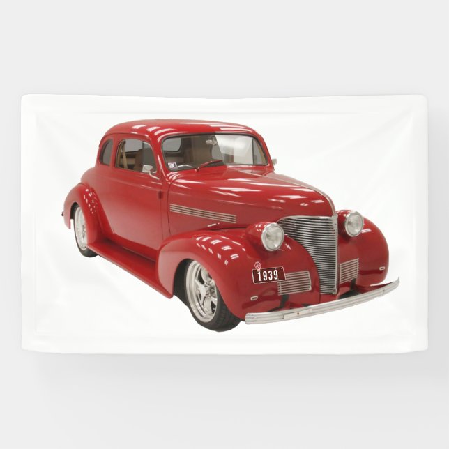 Vintage Red 1939 Coupe with Birthday Year Banner (Horizontal)