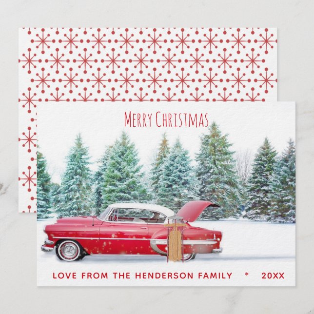 Vintage Red 1950's Chevy Merry Christmas Holiday C (Front/Back)
