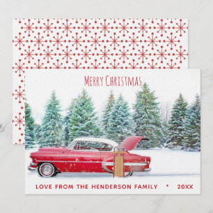 Vintage Red 1950's Chevy Merry Christmas Holiday C Card