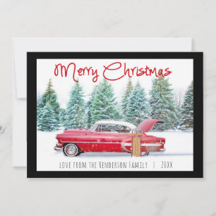 Vintage Red 1950's Chevy Merry Christmas Holiday Card