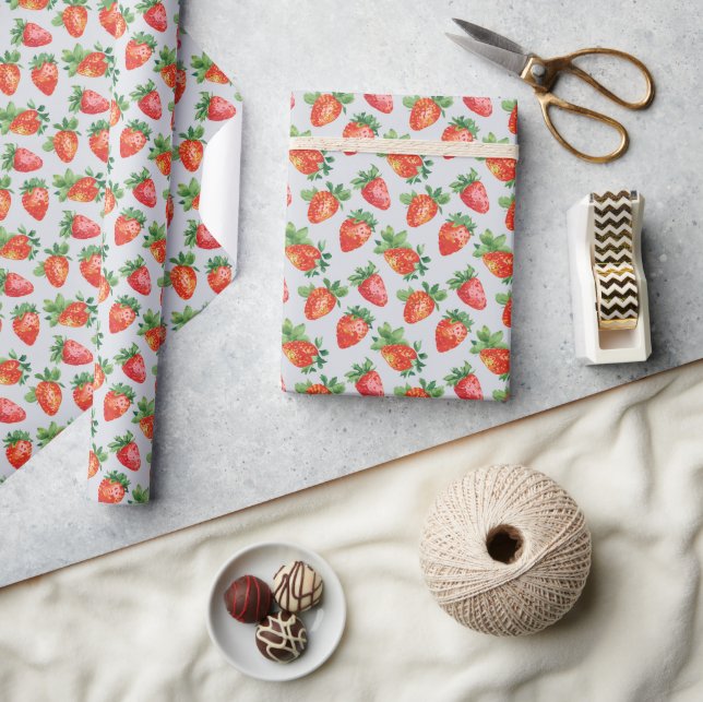 Vintage Red Abstract Strawberry Pattern Wrapping Paper (Crafts)