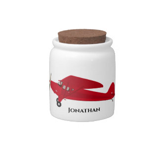 Vintage Red Airplane Ceramic Money Bank Candy Jar
