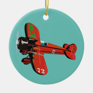 Vintage Red Airplane Ceramic Ornament