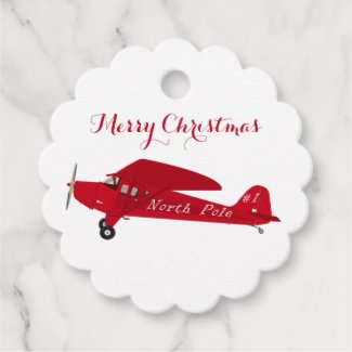 Vintage Red Airplane Merry Christmas Gift Tags