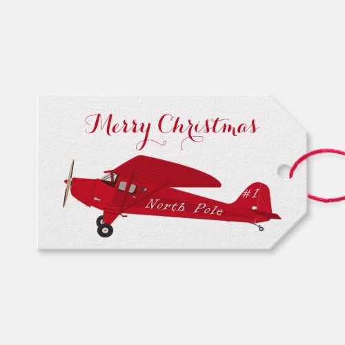 Vintage Red Airplane Merry Christmas Gift Tags