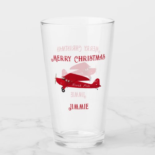 Vintage Red Airplane Merry Christmas Pint Soda Jar Glass