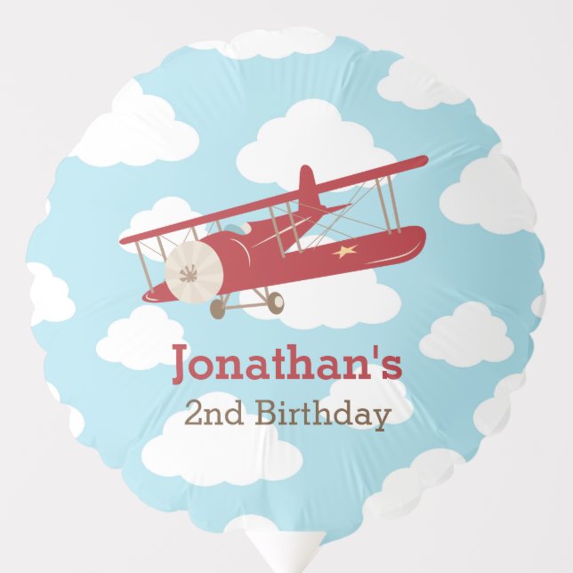 Vintage Red Airplane Personalized Balloon Cloud (Front)