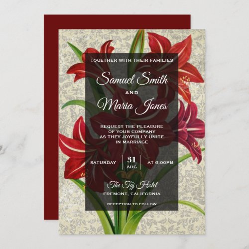 Vintage Red Amaryllis Bouquet Wedding Invitation