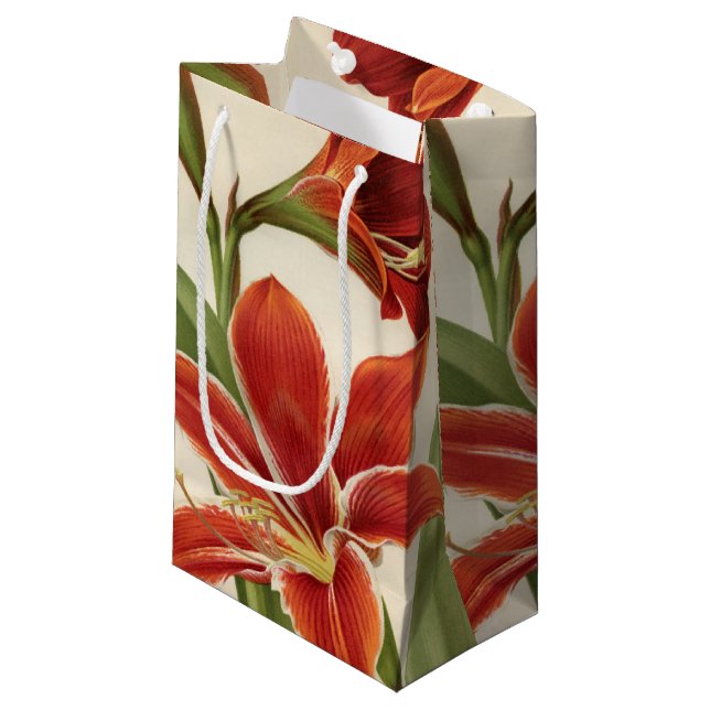 Vintage Red Amaryllis Flower Christmas Gift Bag (Front Angled)