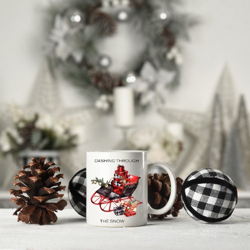 Vintage Red and Black Christmas Sleigh and Package Coffee Mug