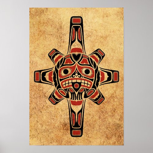 Vintage Red and Black Haida Sun Mask Poster