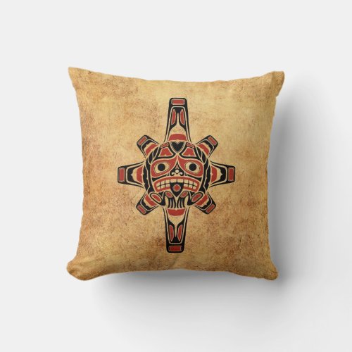 Vintage Red and Black Haida Sun Mask Throw Pillow