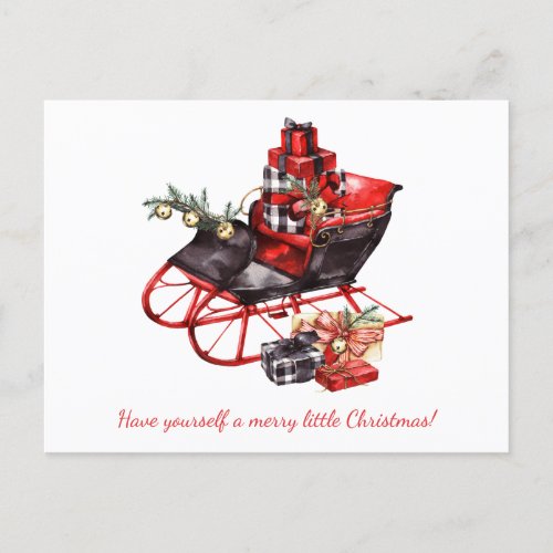 Vintage Red and Black Sleigh and Packages  Announcement Postcard