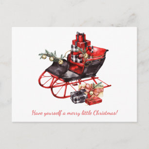 Vintage Red and Black Sleigh and Packages Announcement Postcard