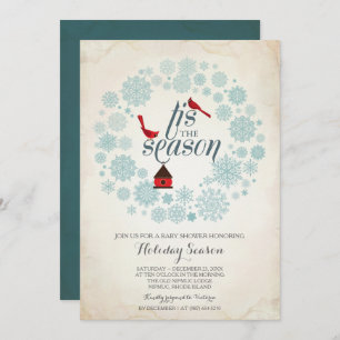 Vintage Red and Blue Country Snowflake Christmas Invitation