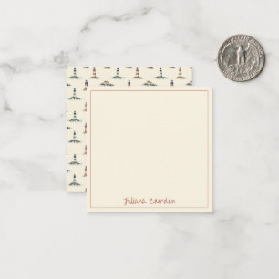 Vintage Red and Blue Lighthouses on Cream Note Card