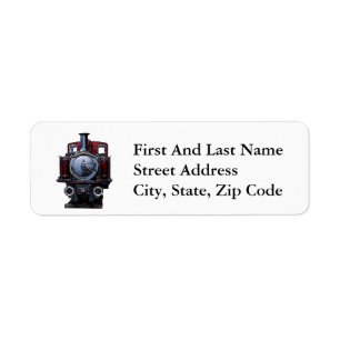 Vintage Red and Blue Train Locomotive Drawing Label
