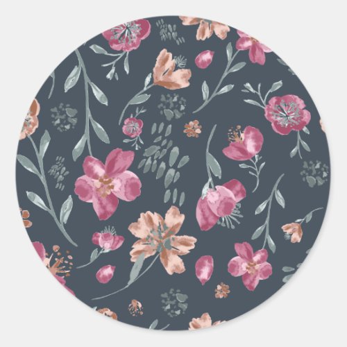 Vintage Red and Brown Fall Flowers Pattern Classic Round Sticker