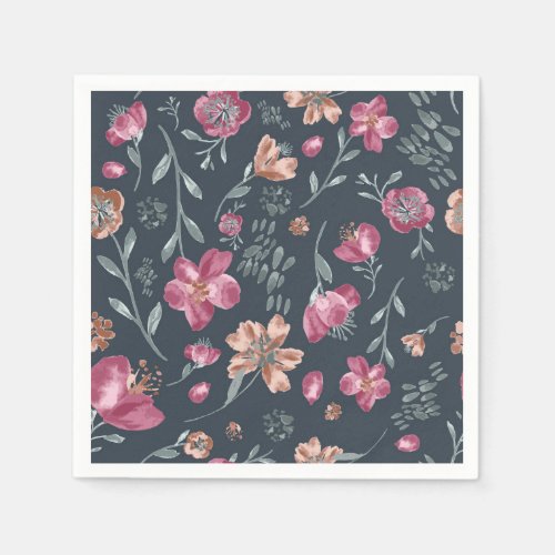 Vintage Red and Brown Fall Flowers Pattern Napkins