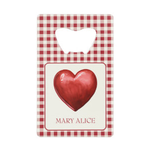 Vintage Red and Cream Gingham With Heart Credit Card Bottle Opener