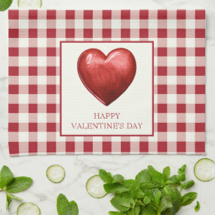 Vintage Red and Cream Gingham With Heart Kitchen Towel