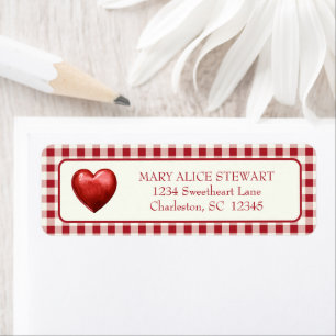 Vintage Red and Cream Gingham With Heart Label