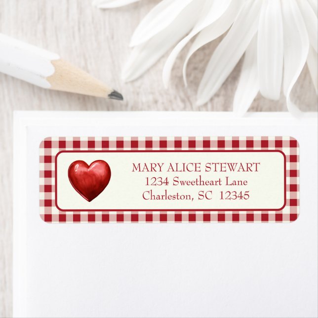 Vintage Red and Cream Gingham With Heart Label (Insitu)