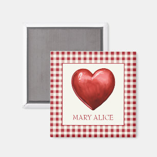 Vintage Red and Cream Gingham With Heart Magnet