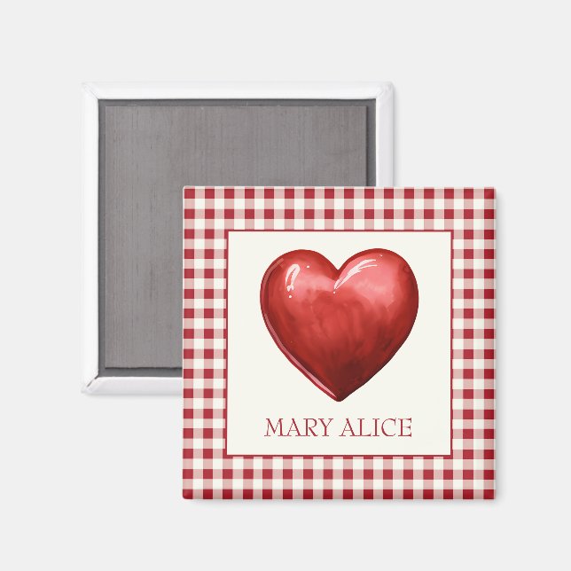 Vintage Red and Cream Gingham With Heart Magnet (Front/Back)
