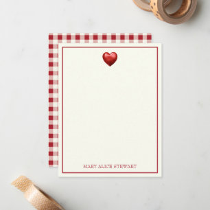 Vintage Red and Cream Gingham With Heart Note Card