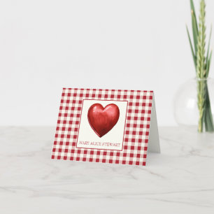 Vintage Red and Cream Gingham With Heart Note Card