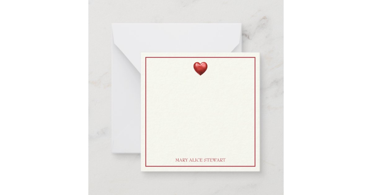Red Heart Note Card Vintage Red and Cream Gingham With Heart Note Card | Zazzle