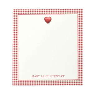 Vintage Red and Cream Gingham With Heart Notepad