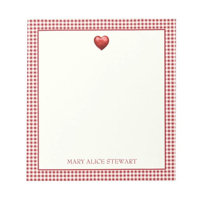 Vintage Red and Cream Gingham With Heart Notepad (Front)