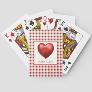 Vintage Red and Cream Gingham With Heart Poker Cards