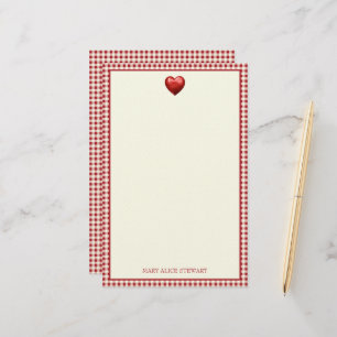 Vintage Red and Cream Gingham With Heart Stationery