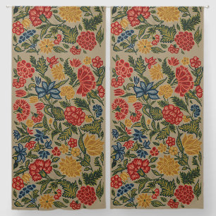 Vintage Red and Gold Crewel Floral Pattern Blackout Curtains