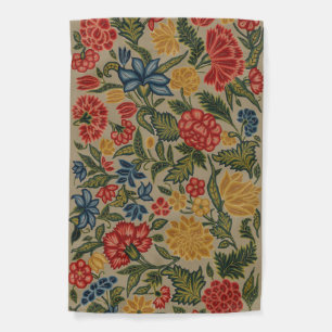 Vintage Red and Gold Crewel Floral Pattern Garden Flag