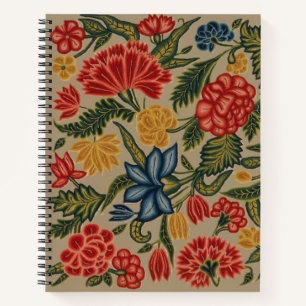 Vintage Red and Gold Crewel Floral Pattern Notebook