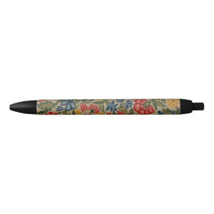 Vintage Red and Gold Crewel Floral Pattern Pen